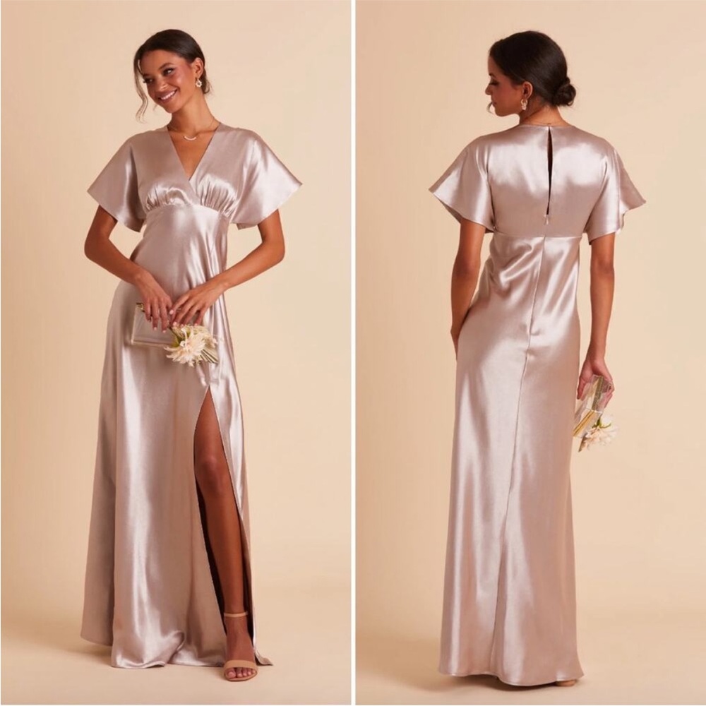 Birdy Grey Jesse Satin Taupe Kimono Floor-Length Bridesmaids Dress